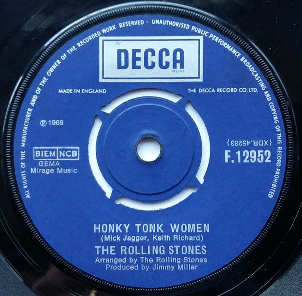 The Rolling Stones : Honky Tonk Women / You Can't Always Get What You Want (7", Single)