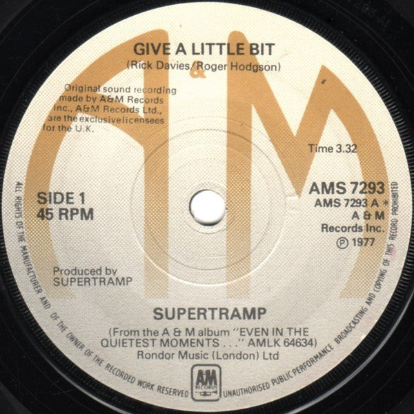 Supertramp : Give A Little Bit (7", Single)