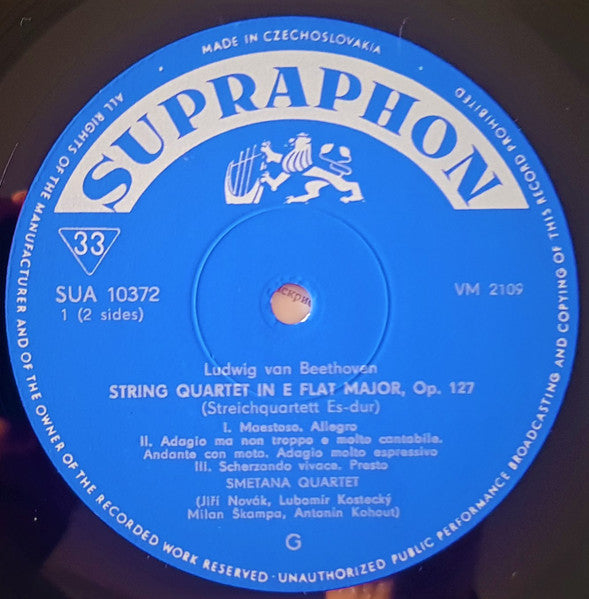 Ludwig van Beethoven, Smetana Quartet : String Quartet in E flat Major Op. 127; Grosse Fuge in B flat major Op. 133 (LP, Album, Mono)