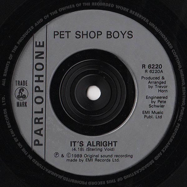 Pet Shop Boys : It's Alright (7", Single, Sil)