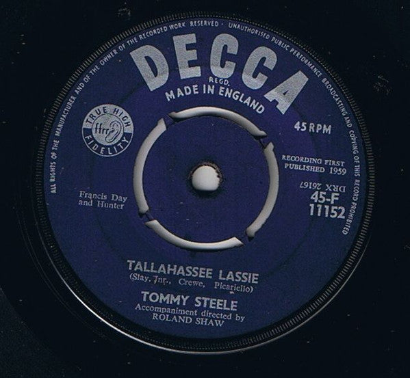 Tommy Steele : Tallahassee Lassie (7", Single, 4 P)