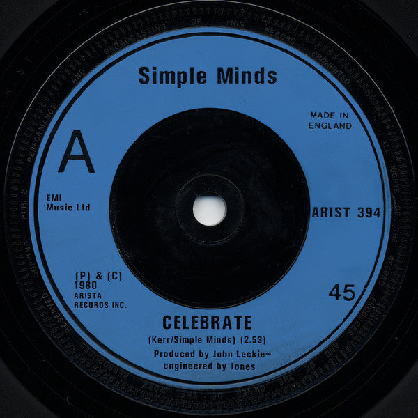 Simple Minds : Celebrate (7", Single)