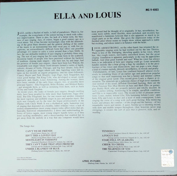 Ella Fitzgerald And Louis Armstrong : Ella And Louis (LP, Album, RE, 180)