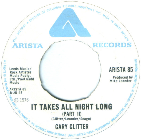 Gary Glitter : It Takes All Night Long (7", Single, Whi)