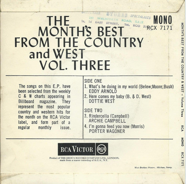 Various : The Months Best From The Country & West Vol. Three (7", EP)