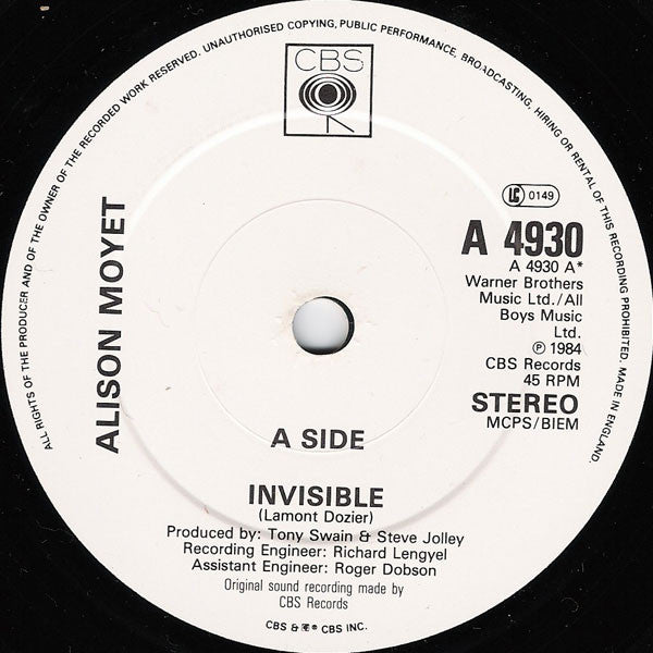 Alison Moyet : Invisible (7", Single)