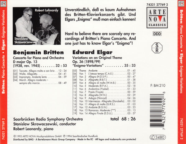 Benjamin Britten, Sir Edward Elgar, Robert Leonardy : Concerto For Piano And Orchestra Op.13 / Enigma-Variations (CD)