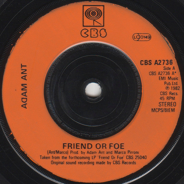 Adam Ant : Friend Or Foe (7", Single, Inj)