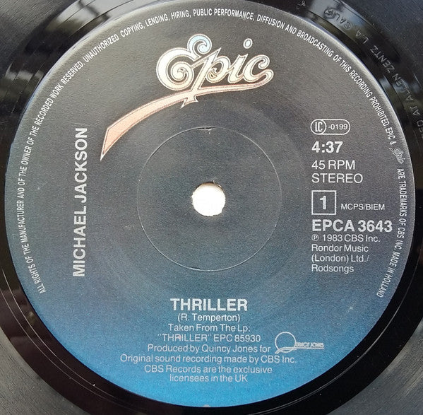 Michael Jackson : Thriller (Special Edit) (7", Single)