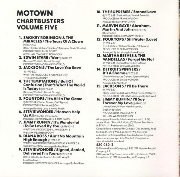 Various : Motown Chartbusters Vol. 5 (CD, Comp, RE)
