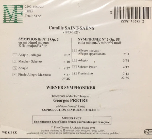 Camille Saint-Saëns, Wiener Symphoniker, Georges Prêtre : Saint-Saëns Symphonies Nos. 1 & 2 (CD, Album)