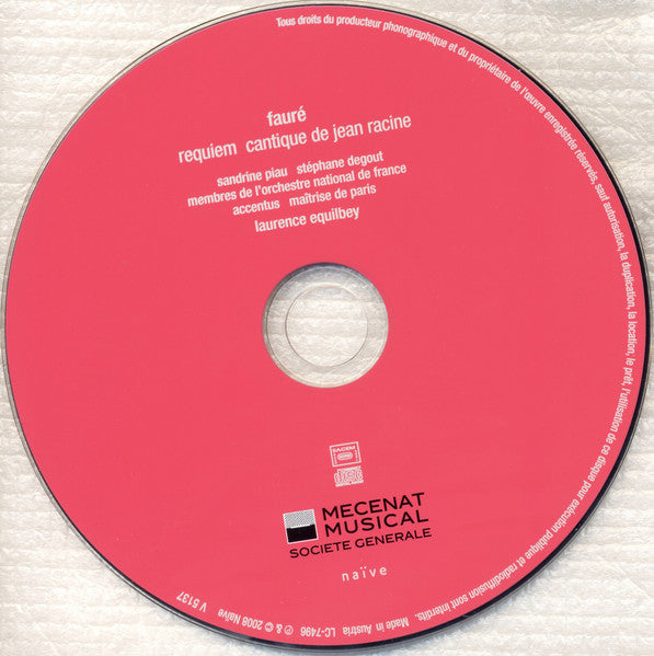 Gabriel Fauré - Sandrine Piau, Stéphane Degout, Membres De L'Orchestre National De France, Chœur De Chambre Accentus, Laurence Equilbey : Requiem (CD, Album)