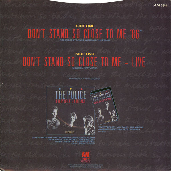 The Police : Don't Stand So Close To Me '86 (7", Single, Blu)