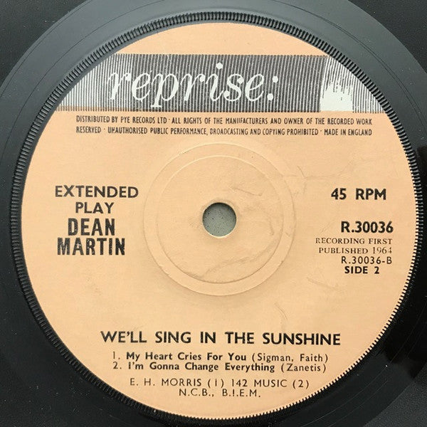 Dean Martin : We'll Sing In The Sunshine (7", EP, Mono)