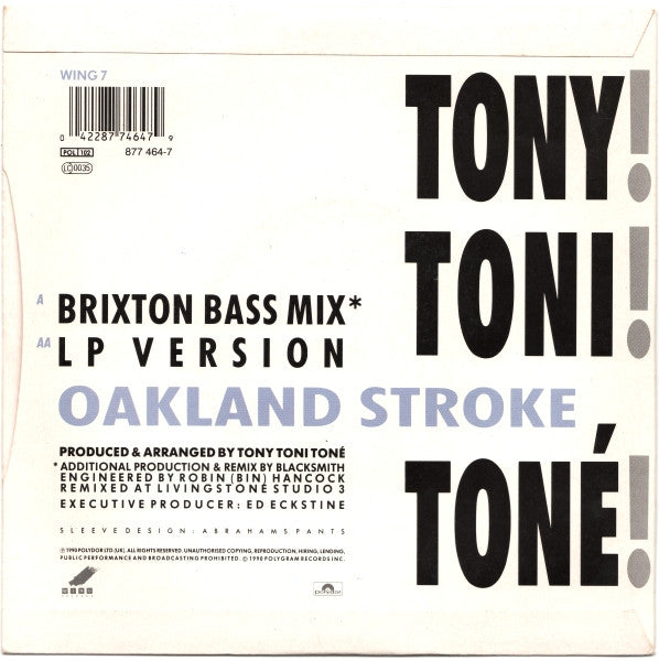 Tony! Toni! Toné! : Oakland Stroke (7", Single)