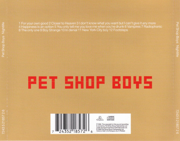 Pet Shop Boys : Nightlife (CD, Album, EMI)