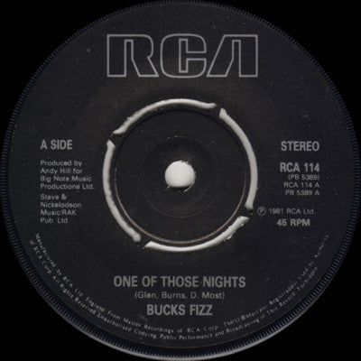 Bucks Fizz : One Of Those Nights (7", Single)