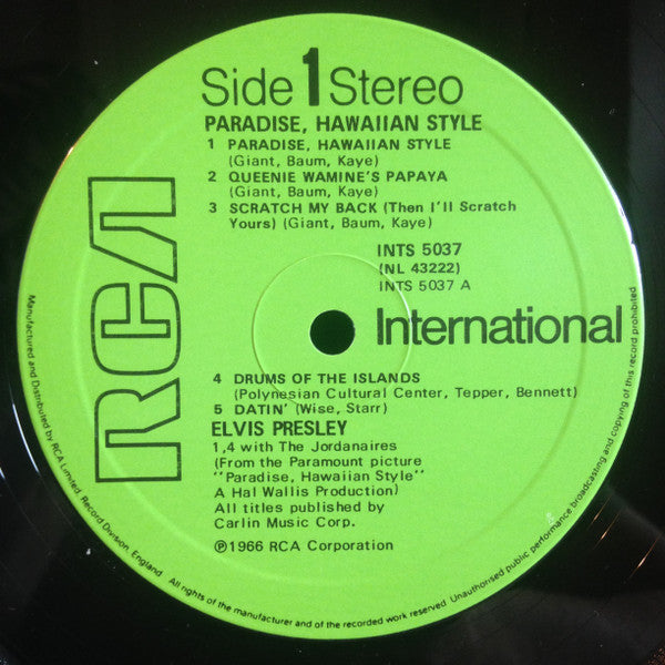 Elvis Presley : Paradise, Hawaiian Style (LP, Album, RE, RCA)