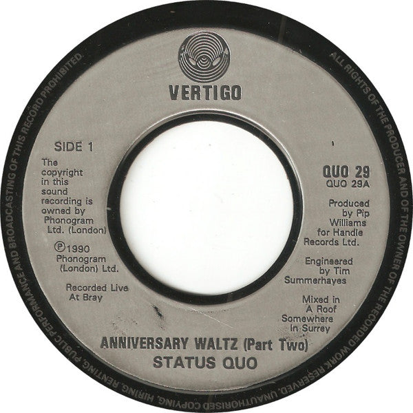 Status Quo : The Anniversary Waltz - Part Two (7", Juk)