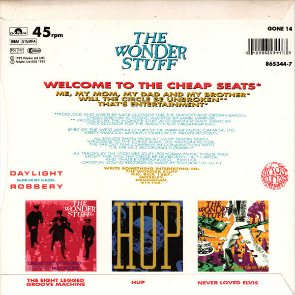 The Wonder Stuff : Welcome To The Cheap Seats The Original Soundtrack E.P. (7", EP)