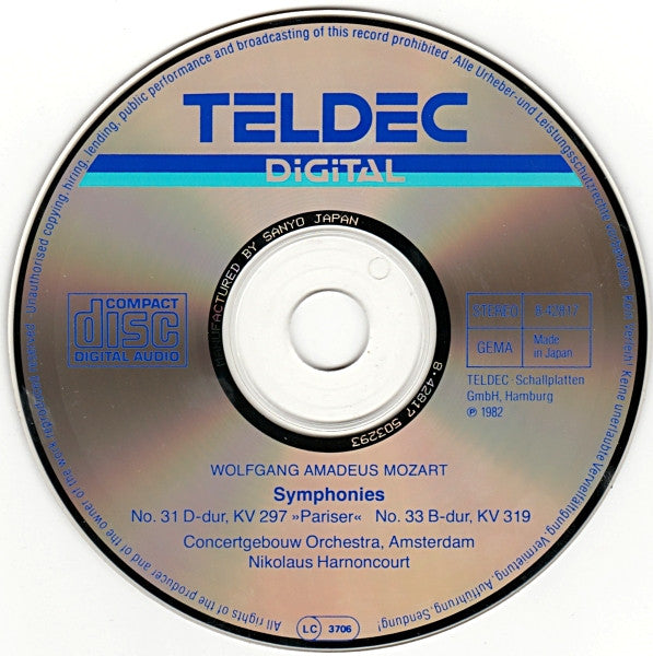 Wolfgang Amadeus Mozart / Concertgebouworkest, Nikolaus Harnoncourt : Symphonies Nr. 31 »Pariser« & Nr. 33 (CD, Album, RE)