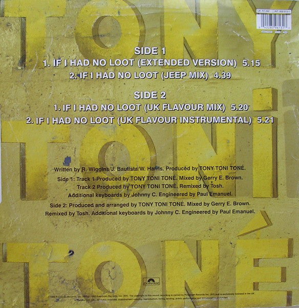 Tony! Toni! Toné! : If I Had No Loot (12")