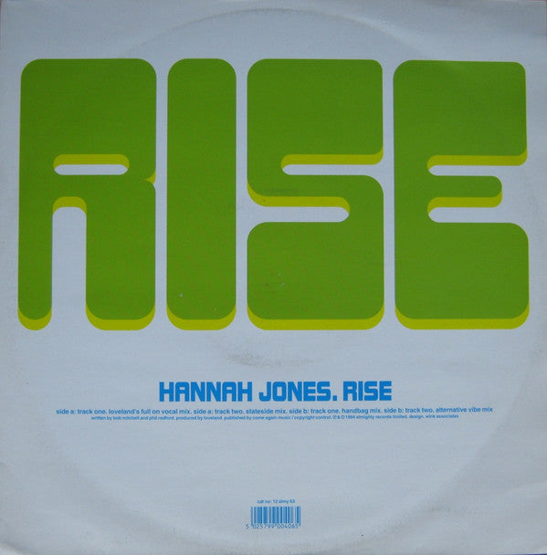 Hannah Jones : Rise (12", Blu)