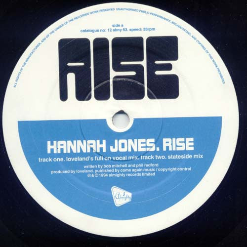 Hannah Jones : Rise (12", Blu)