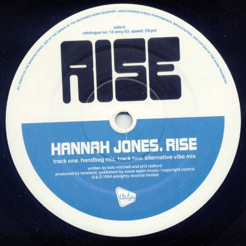 Hannah Jones : Rise (12", Blu)