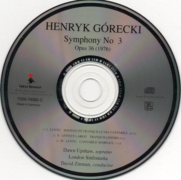 Henryk Górecki / Dawn Upshaw, London Sinfonietta, David Zinman : Symphony No. 3 (CD, Album)