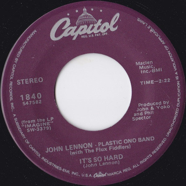 John Lennon, The Plastic Ono Band With The Flux Fiddlers : Imagine (7", Single, RE)