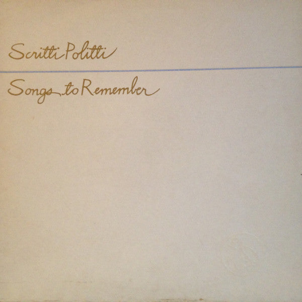 Scritti Politti : Songs To Remember (LP, Album)