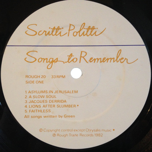 Scritti Politti : Songs To Remember (LP, Album)