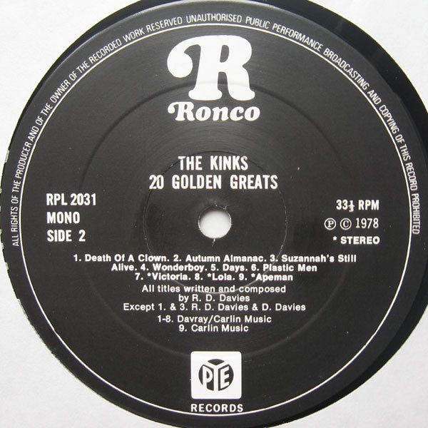 The Kinks : 20 Golden Greats (LP, Comp, Mono)