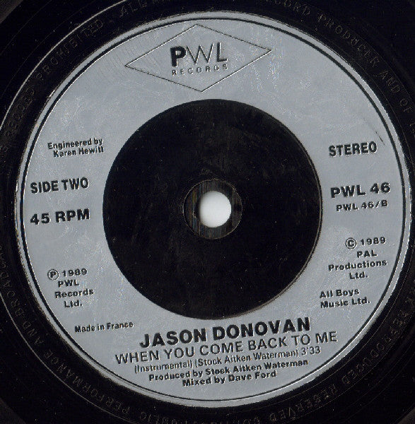 Jason Donovan : When You Come Back To Me (7", Single, Inj)