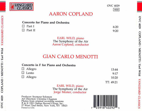 Aaron Copland, Gian Carlo Menotti : Piano Concerto (CD, Album)