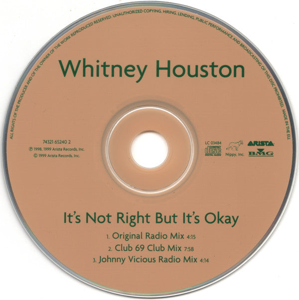 Whitney Houston : It's Not Right But It's Okay (CD, Single, CD1)