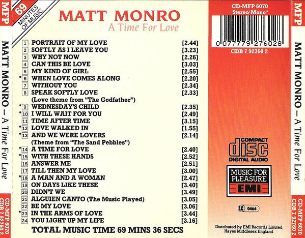 Matt Monro : A Time For Love (CD, Comp, RE)