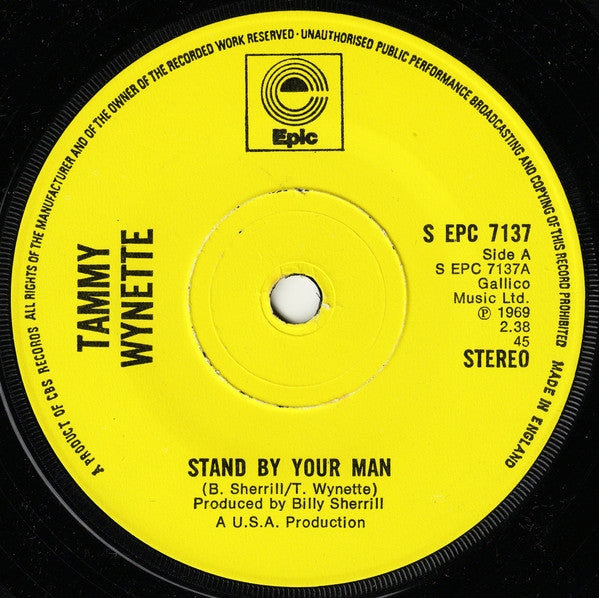 Tammy Wynette : Stand By Your Man (7", Single, RE, Sol)