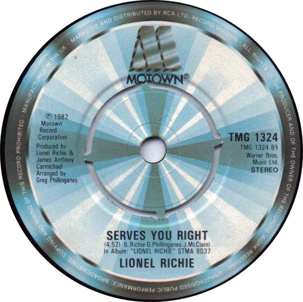 Lionel Richie : Running With The Night (Special Remix) (7", Single, Pus)