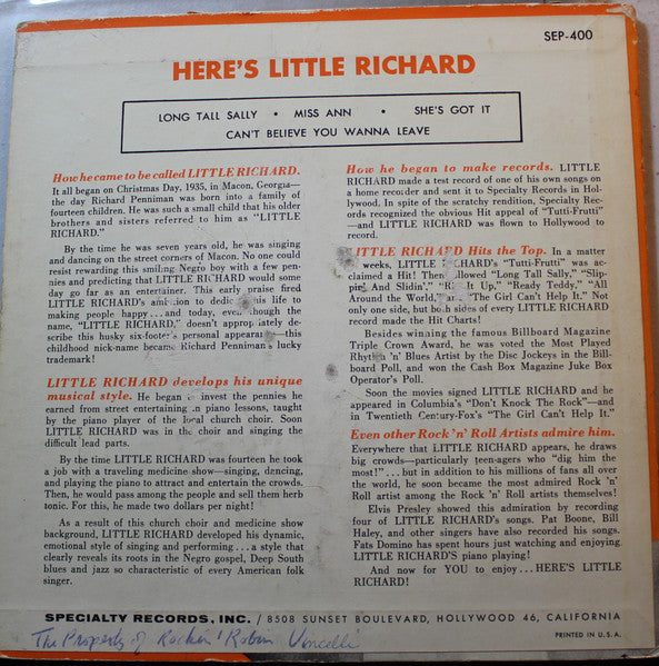 Little Richard : Here's Little Richard (7", EP)