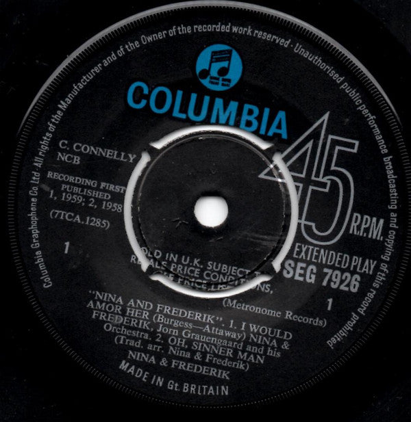 Nina & Frederik : Nina And Frederik (7", EP, RP, Bla)