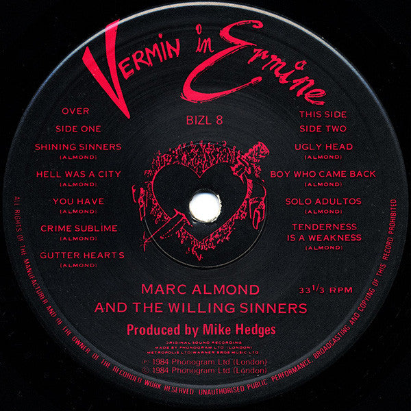 Marc Almond And The Willing Sinners : Vermin In Ermine (LP, Album)