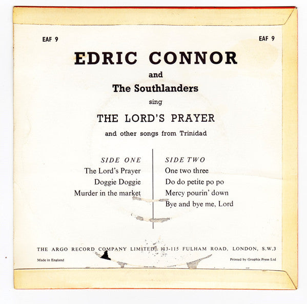 Edric Connor And The Southlanders : Songs From Trinidad (7", EP)