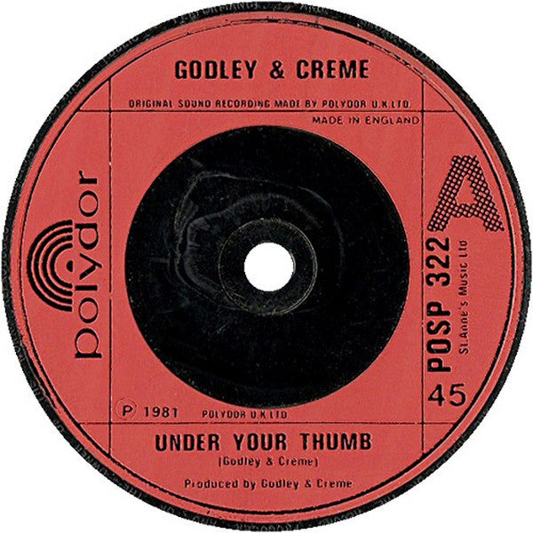 Godley & Creme : Under Your Thumb (7", Single, Red)