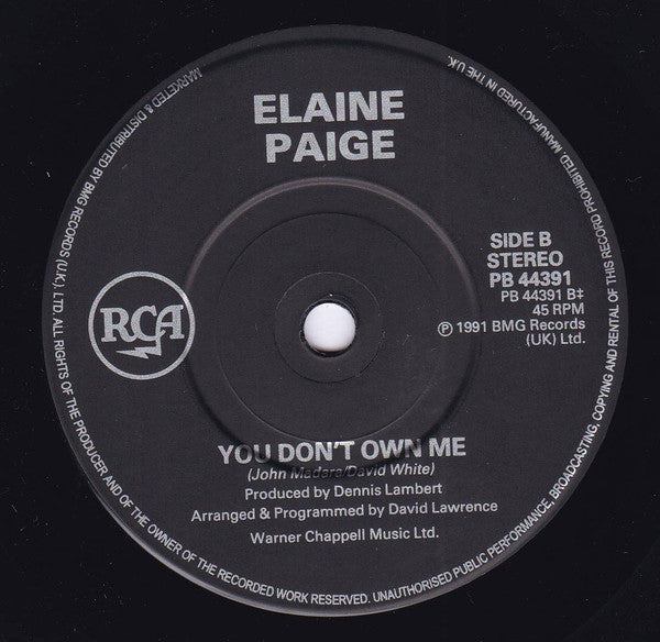 Elaine Paige : Heart Don't Change My Mind (7", Single)