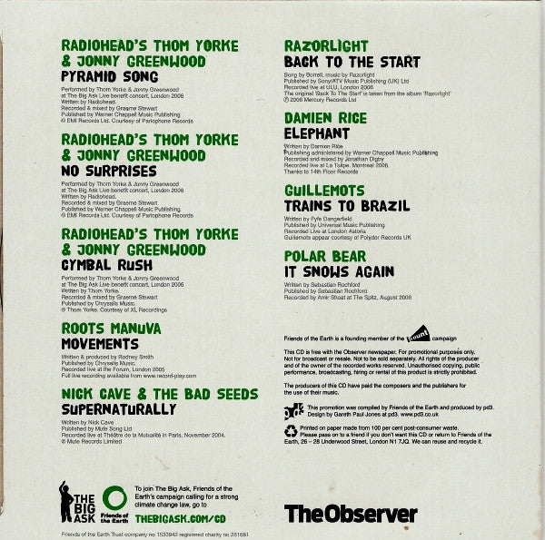 Various : The Big Ask Live - Artists Taking Action On Climate Change (CD, Comp, Promo)