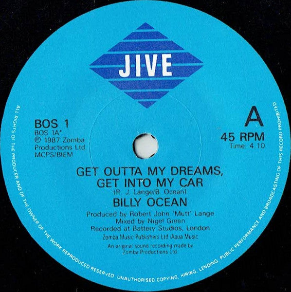 Billy Ocean : Get Outta My Dreams, Get Into My Car (7", Single, Glo)