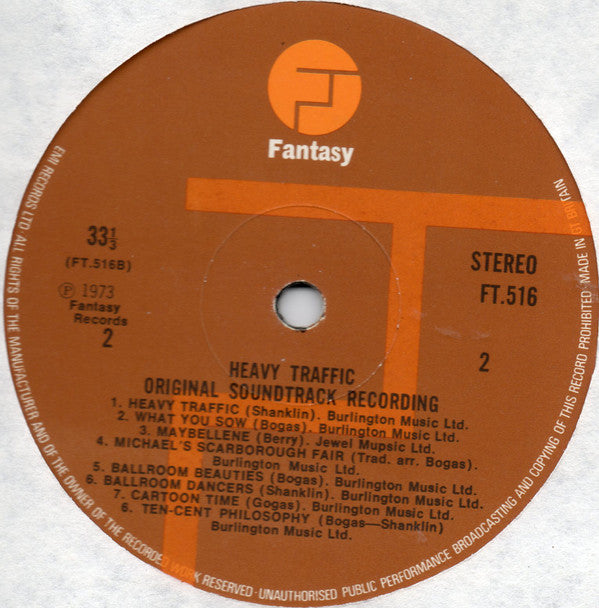 Various : Heavy Traffic (Original Sound Track Recording) (LP, Album)