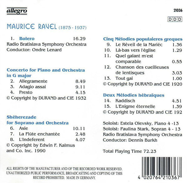 Maurice Ravel, Slovak Radio Symphony Orchestra, Ondrej Lenárd, Dennis Burkh : Bolero (CD, Album)